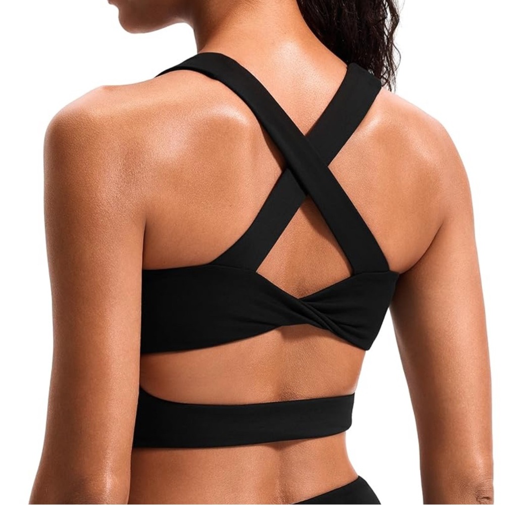 NWT Joyspels Black Cross-Back Crisscross Sports Bra Sz L